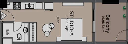 Golden Woods Albab Views Studio floor plan, 408 sqft