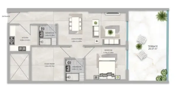 Azha Views Residences 1 bed floor plan, 1,279 sqft