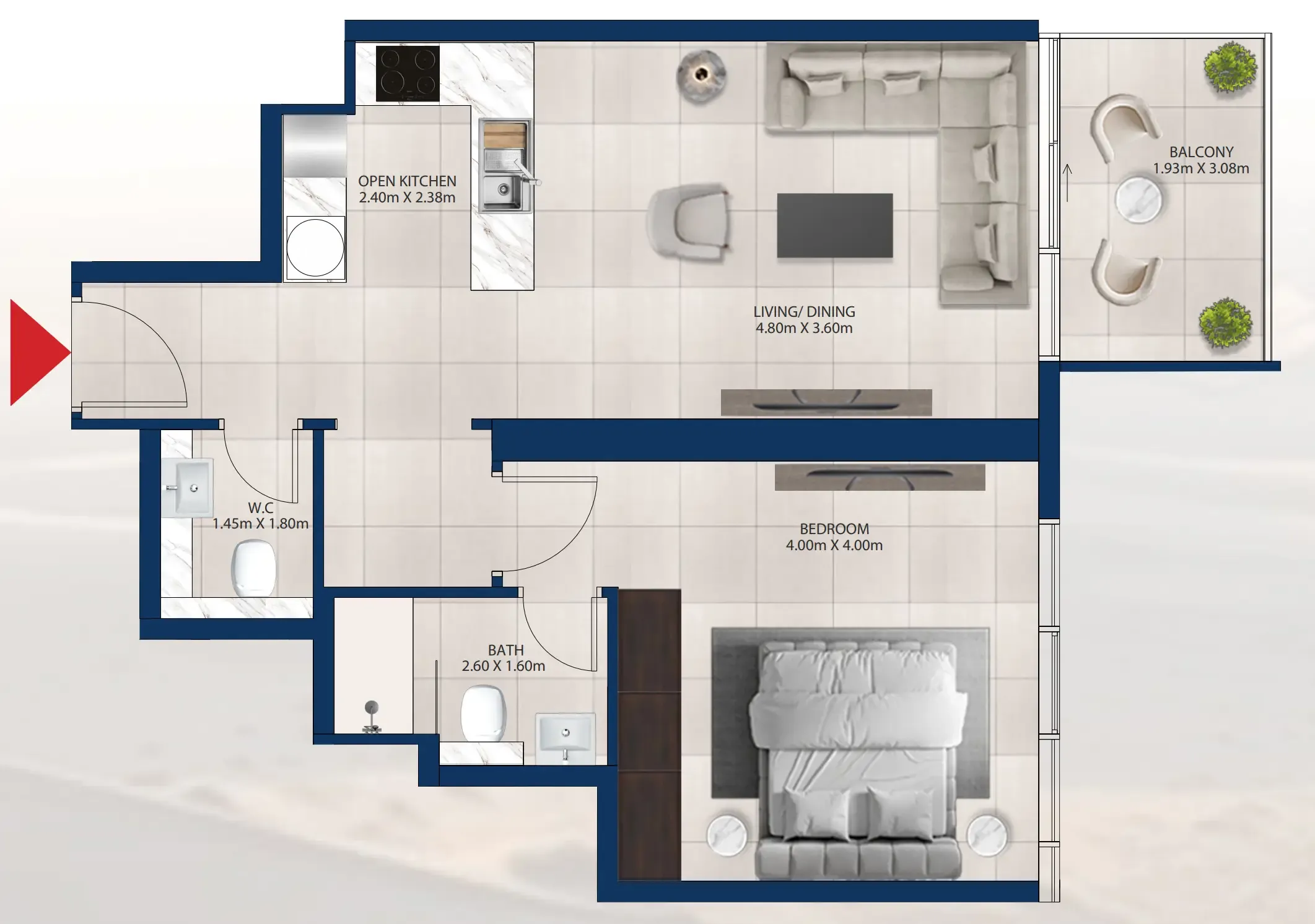 Al Vista 1 bed floor plan, 722 sqft