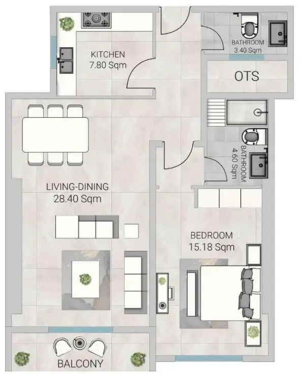 Al Ameera Village 5 1 bed floor plan, 1,154 sqft