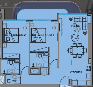 Guzel Towers 2 bed floor plan, 1,074 sqft