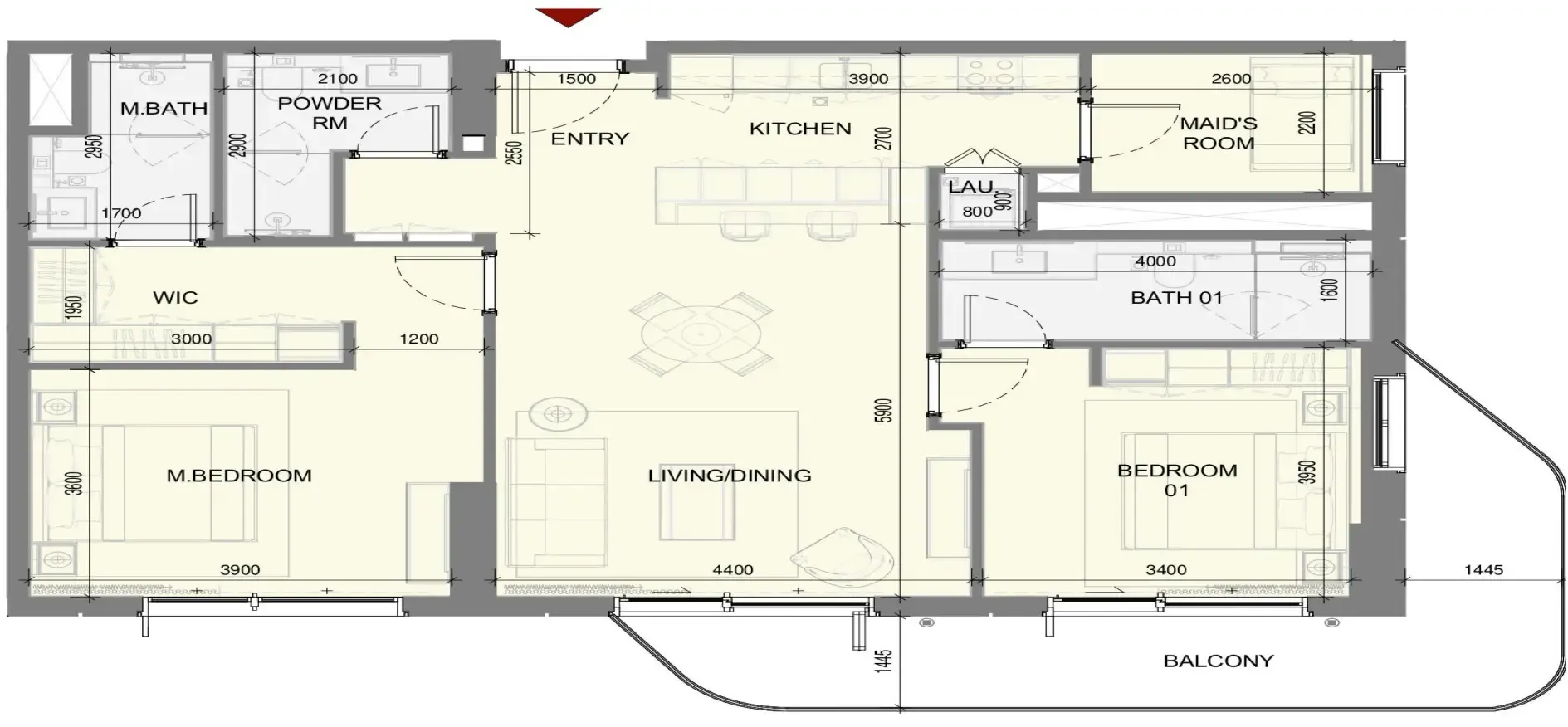 Takaya 2 bed floor plan, 1,367 sqft