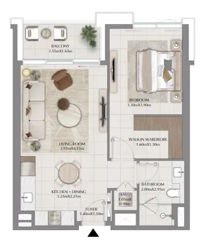 Terra Gardens 1 bed floor plan, 765 sqft