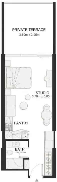 Ashley Hills Studio floor plan, 569 sqft