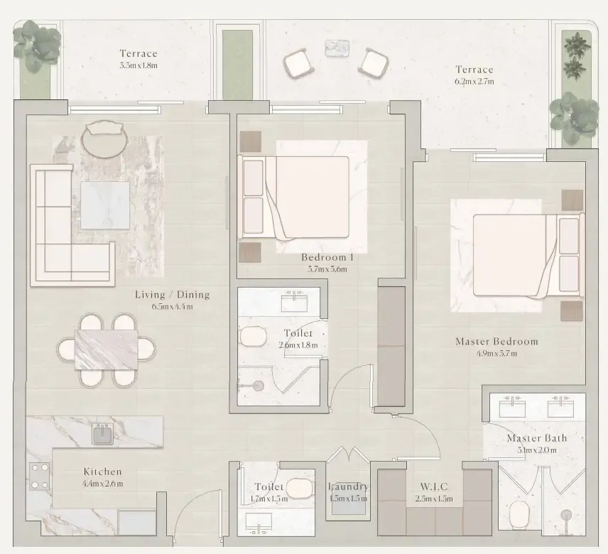 Emerge Residences 2 bed floor plan, 1,262 sqft