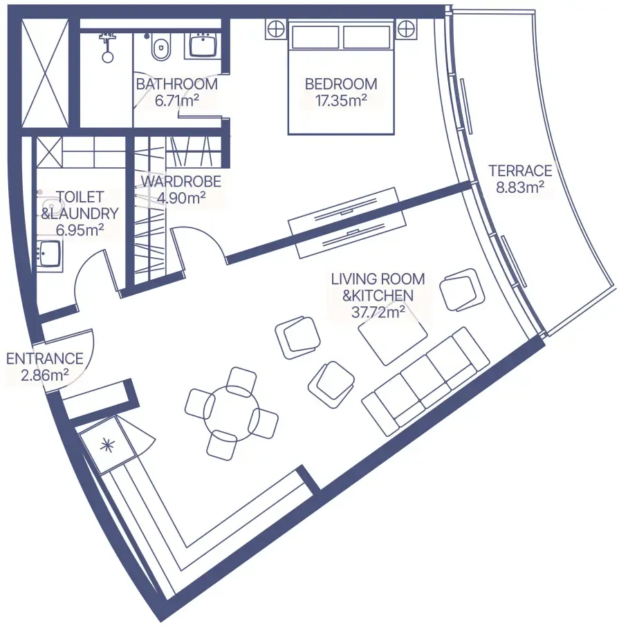 Gianfranco Ferre Residences 1 bed floor plan, 911 sqft