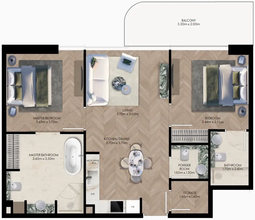 Elle Residences 2 bed floor plan, 993 sqft