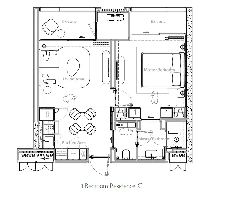 Gardens of Eden - Park Residence 1 bed floor plan, 667 – 689 sqft