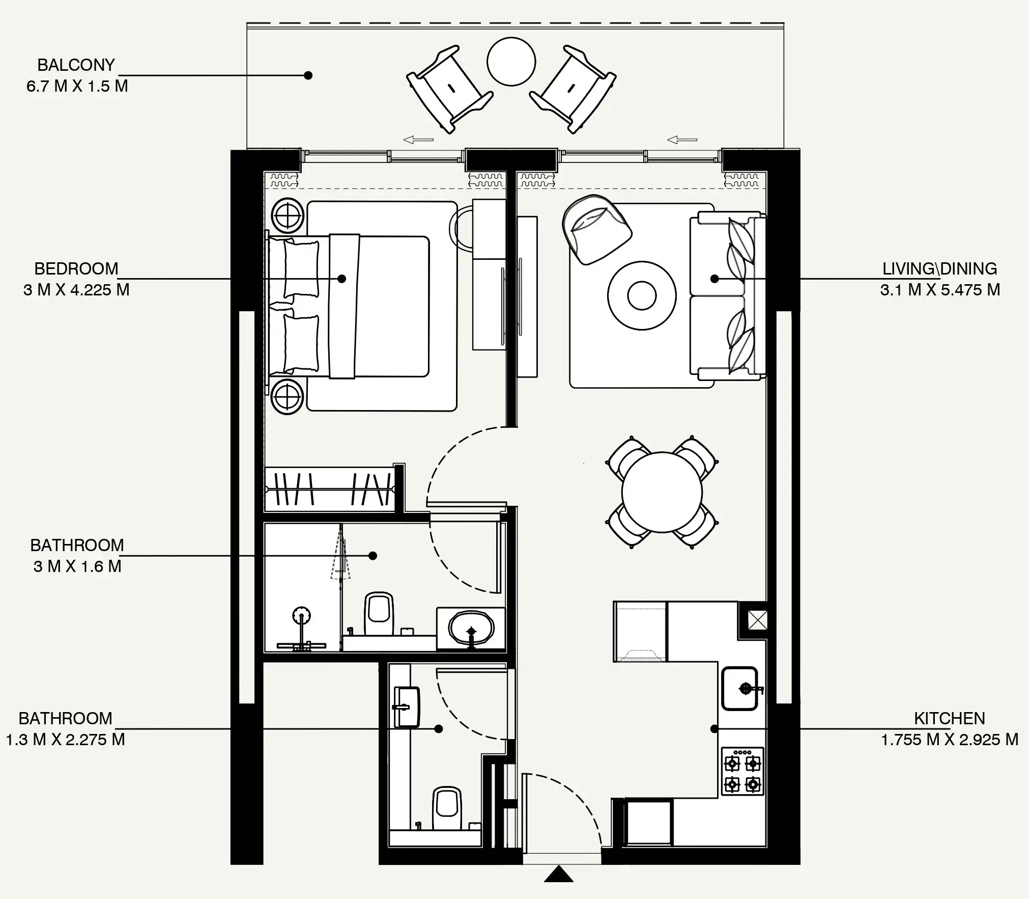 Azizi Venice 1 bed floor plan, 697 sqft