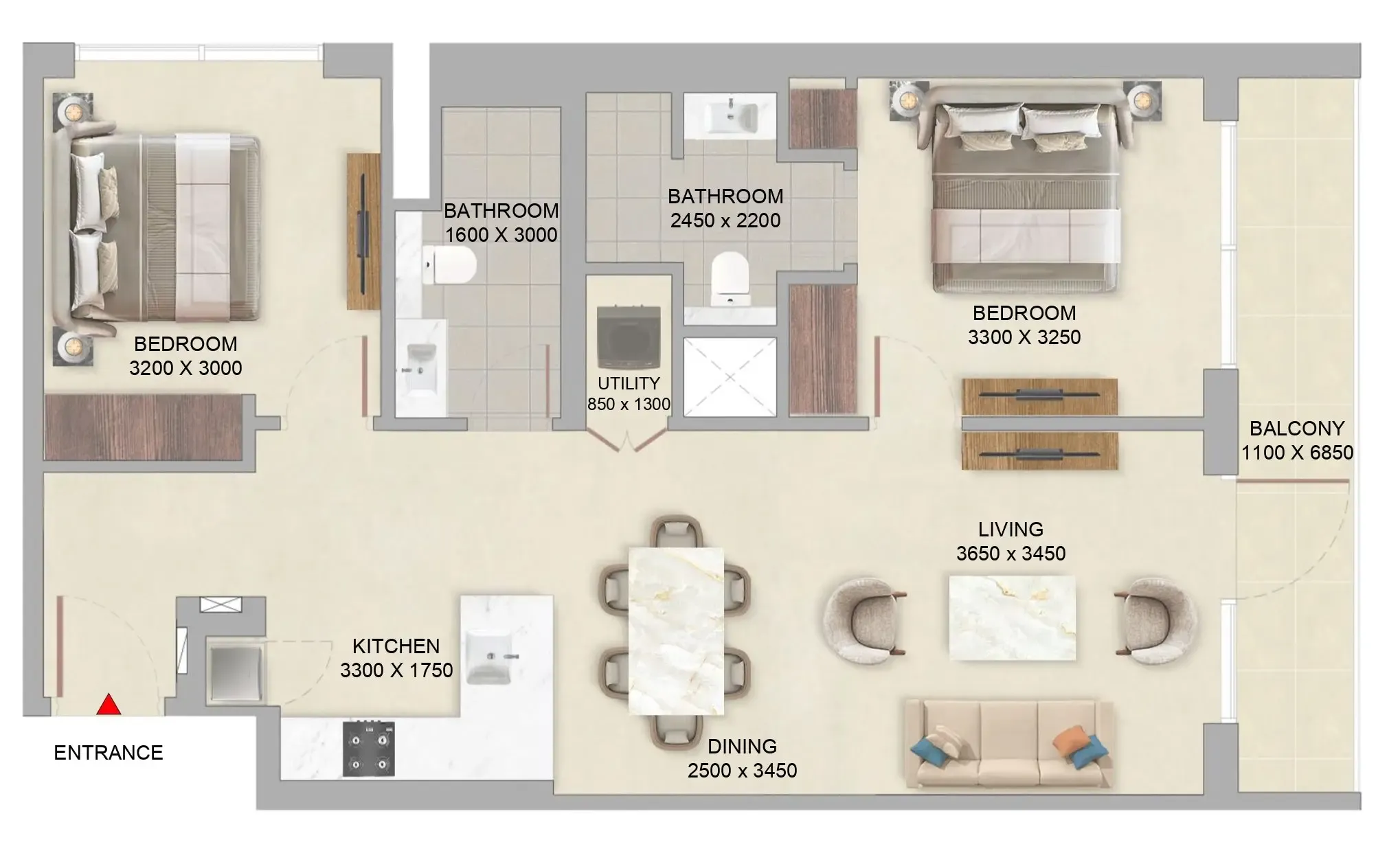 The Woods Abode at Sobha Sanctuary 2 bed floor plan, 961 sqft