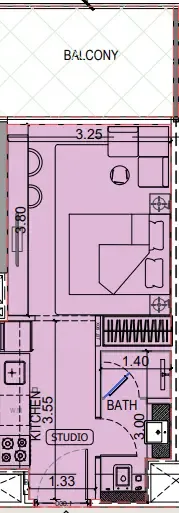 Binghatti Vintage Studio floor plan, 372 sqft