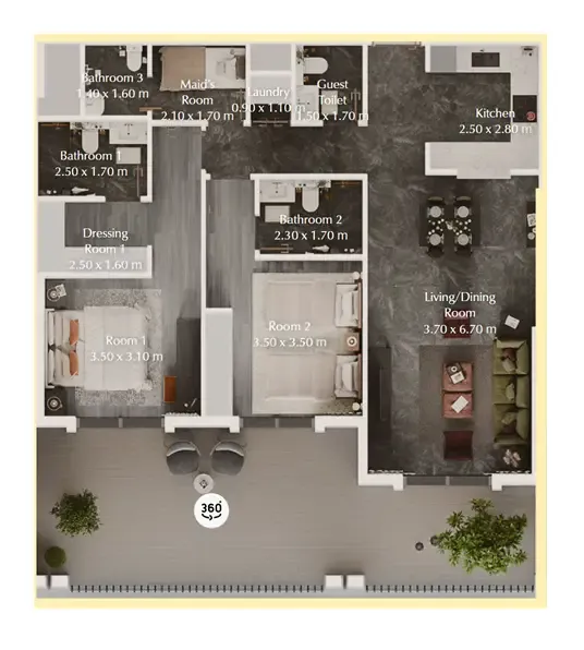 Bab Al Qasr Garden Residences 65 2 bed floor plan, 1,383 sqft