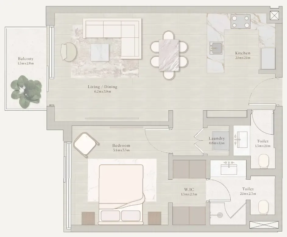 Emerge Residences 1 bed floor plan, 684 sqft