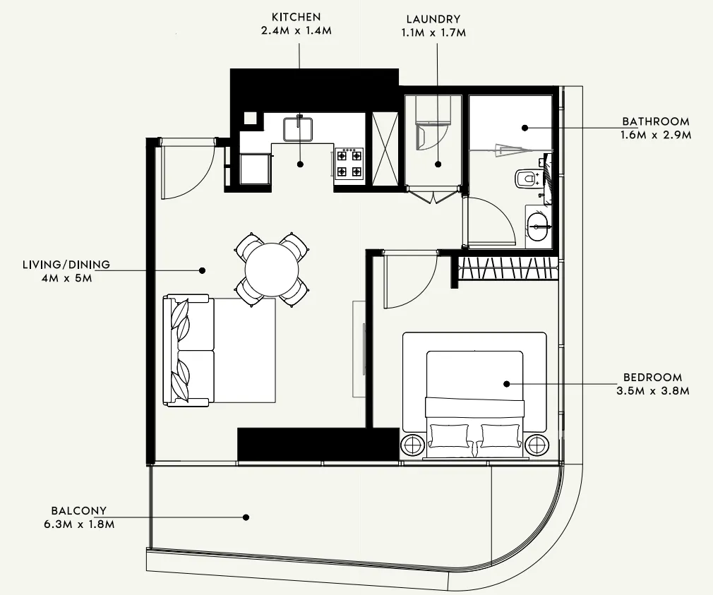 Azizi Milan 1 bed floor plan, 758 sqft