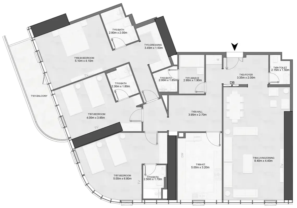 Joud Tower 3 bed floor plan, 2,458 sqft