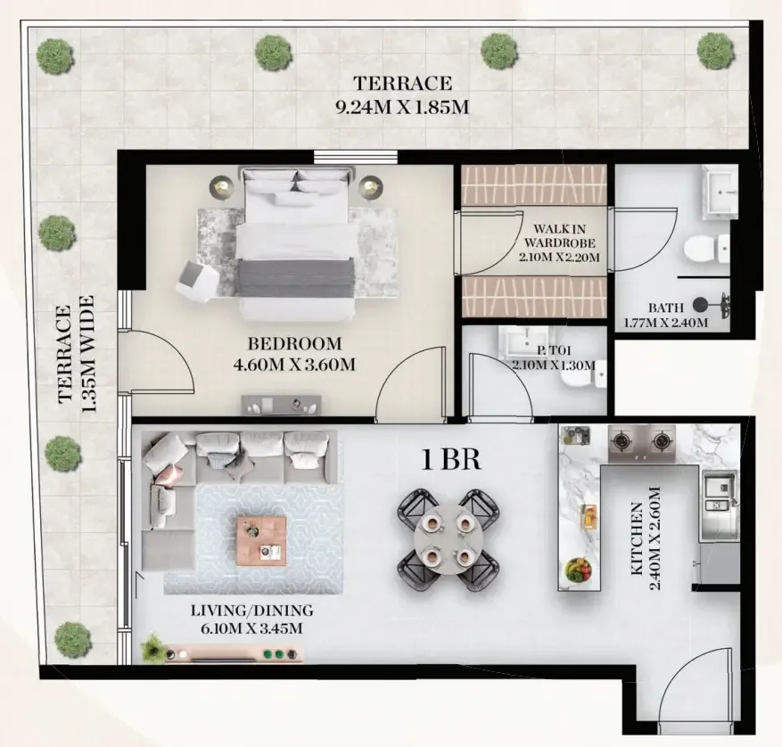 Chapter 01 by Newbury 1 bed floor plan, 1,013 sqft