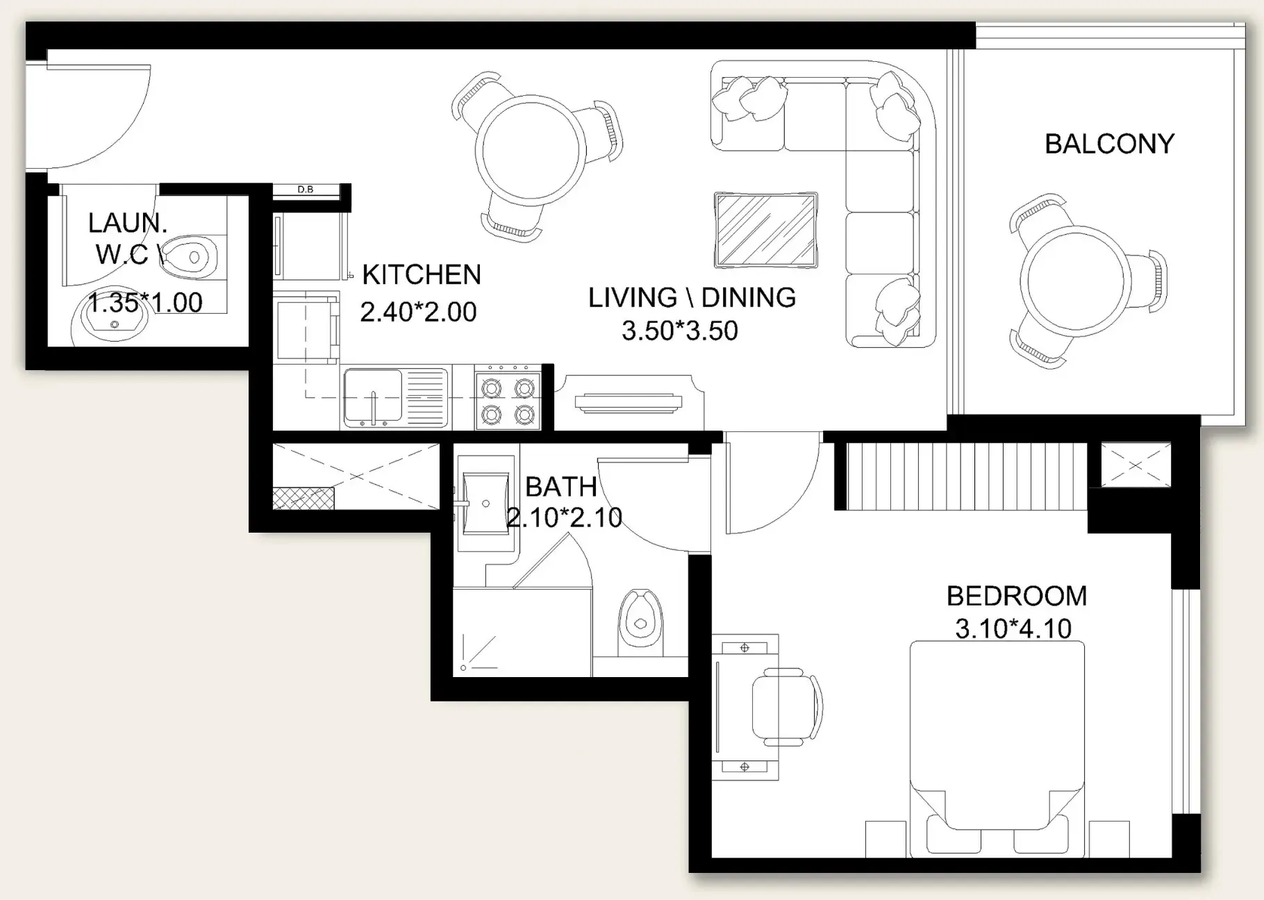 X11 1 bed floor plan, 639 sqft