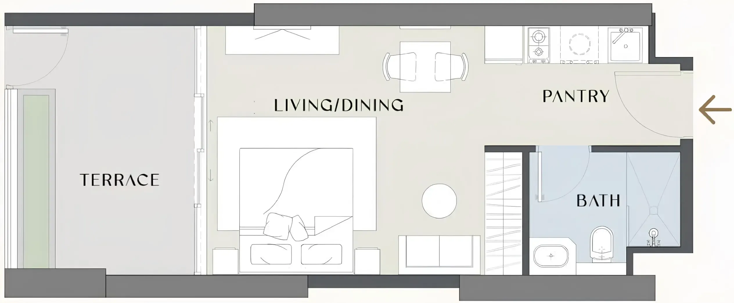 Chelsea Gardens Studio floor plan, 482 – 483 sqft