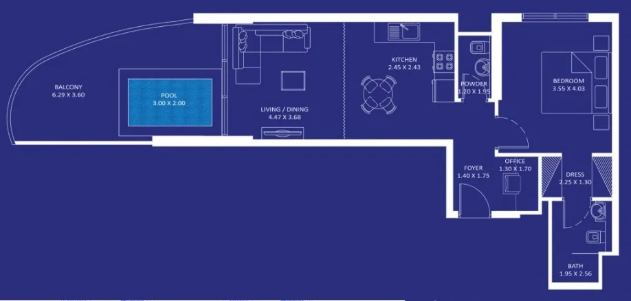 Oceanz 1 bed floor plan, 815 sqft