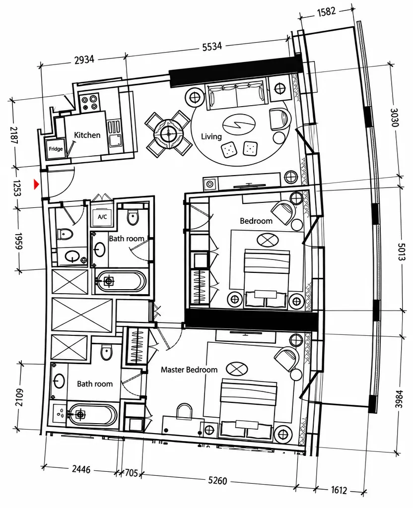 Damac Towers by Paramount 2 bed floor plan, 1,388 sqft