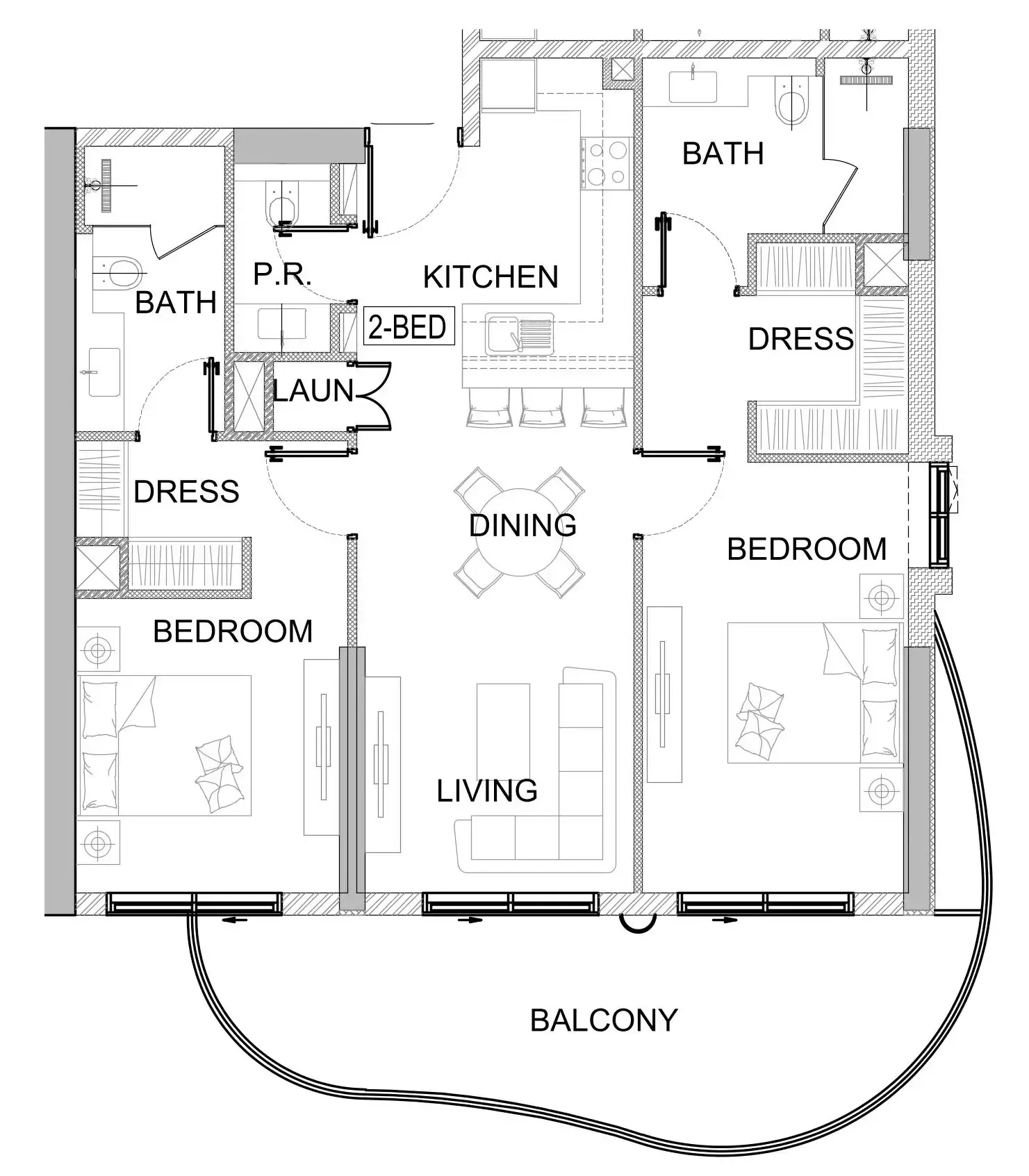 Valencia 2 bed floor plan, 1,180 – 1,302 sqft