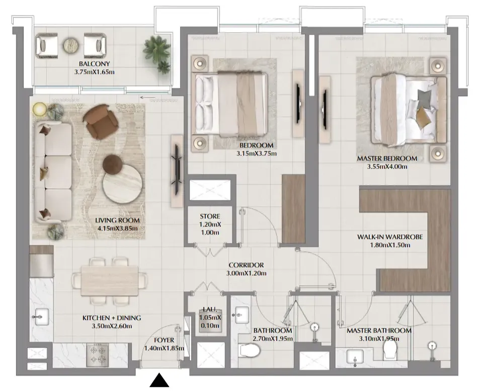Terra Woods 2 bed floor plan, 1,127 sqft