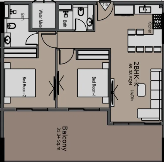 Golden Woods Albab Views 2 bed floor plan, 1,084 sqft