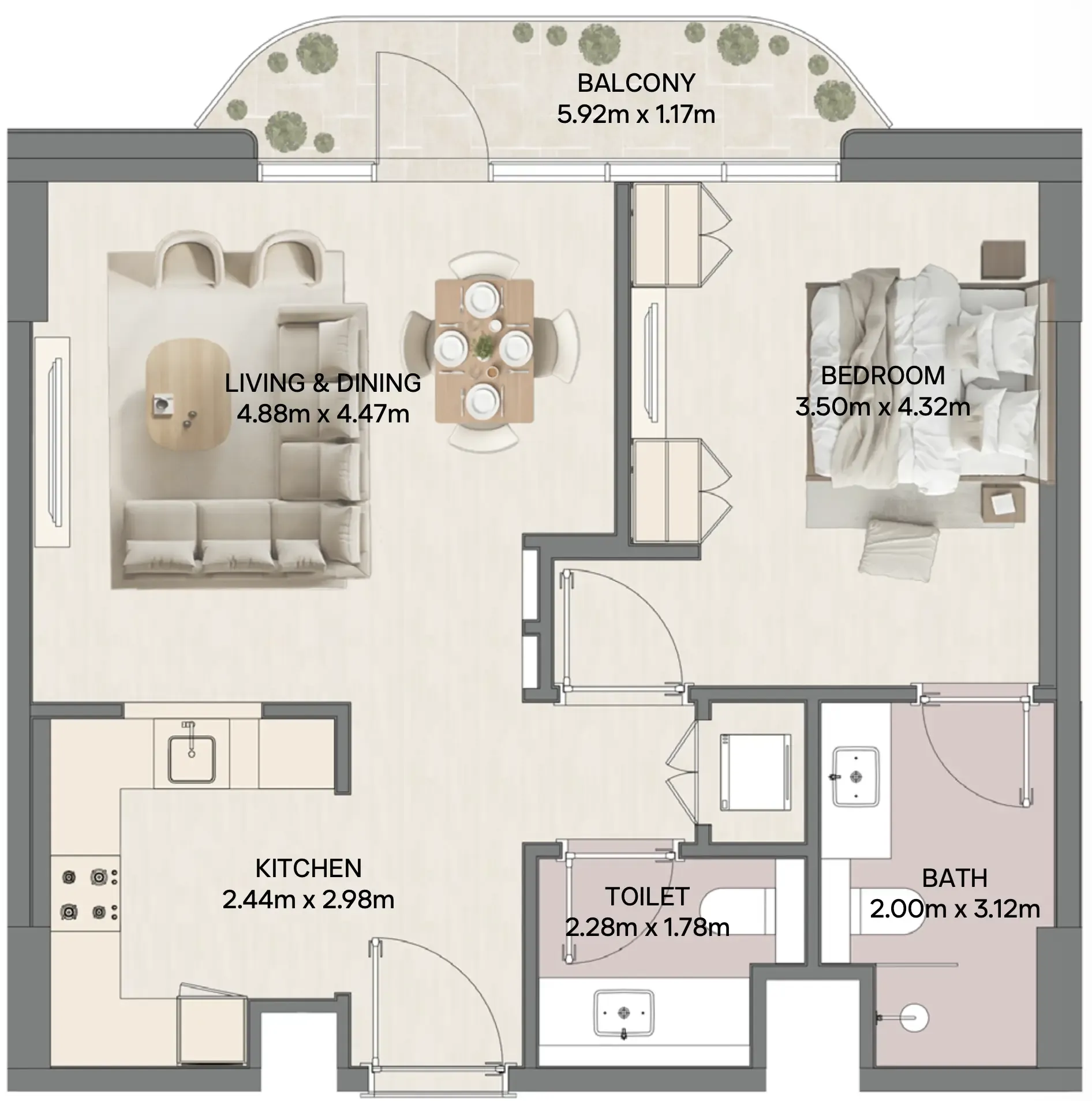 Mirasol II 1 bed floor plan, 1,045 sqft