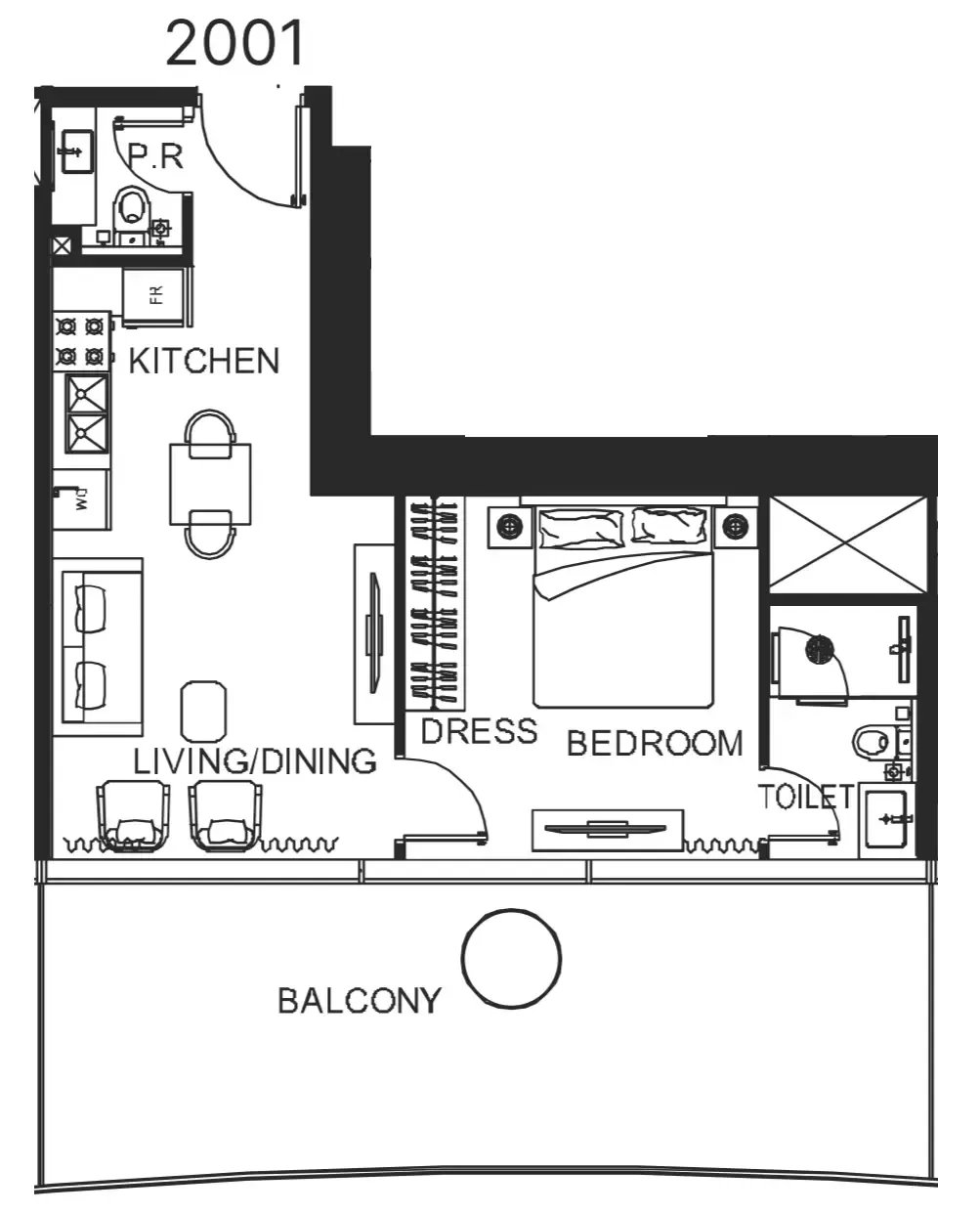 The WOW Tower 1 bed floor plan, 774 sqft