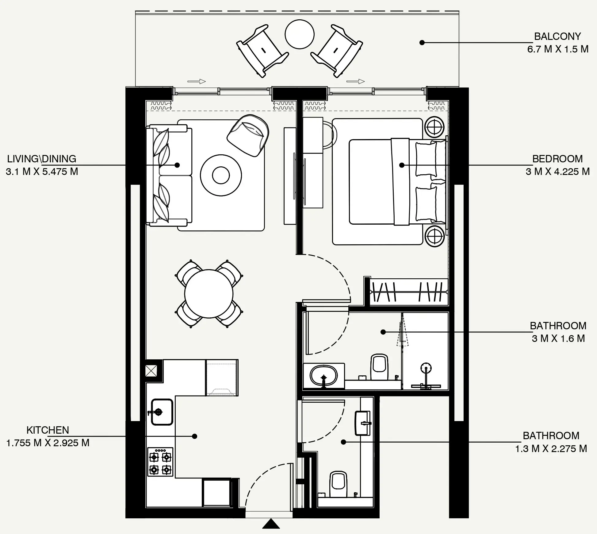 Azizi Venice 1 bed floor plan, 723 sqft