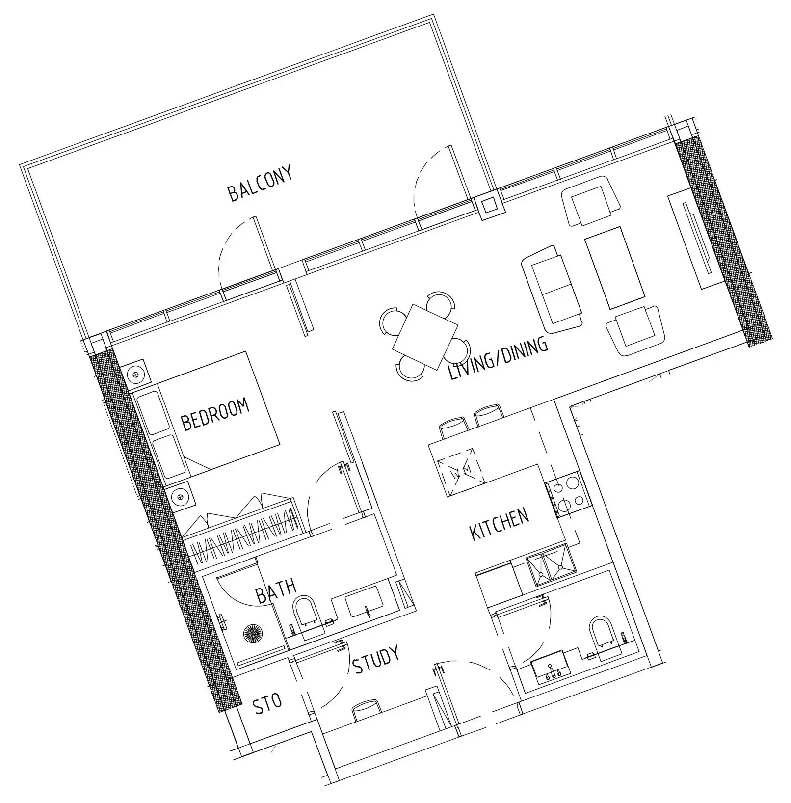 Damac District 1 bed floor plan, 911 sqft