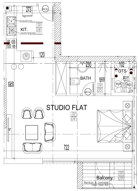 Paradise View II Studio floor plan, 571 – 580 sqft