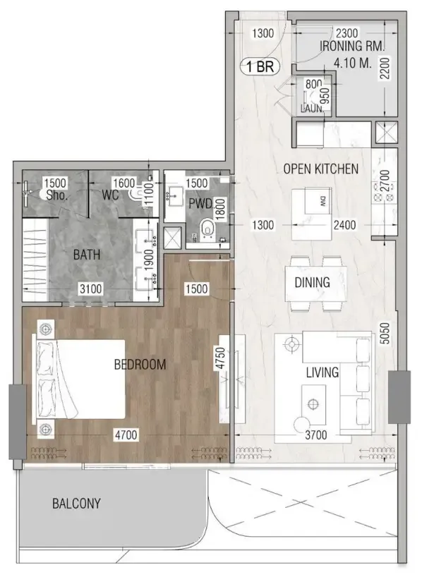 Vue Dorée 1 bed floor plan, 855 – 865 sqft