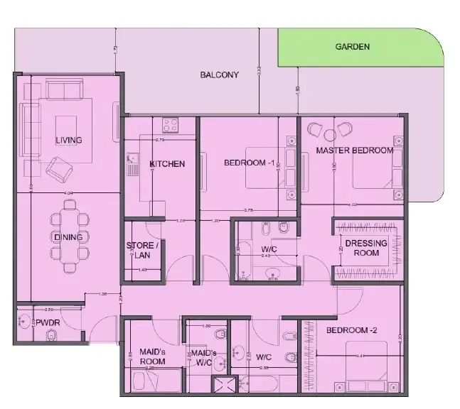 One Residence Al Reem Island 3 bed floor plan, 2,207 sqft