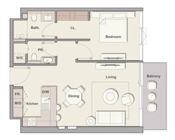 Soto Grande 1 bed floor plan, 778 sqft