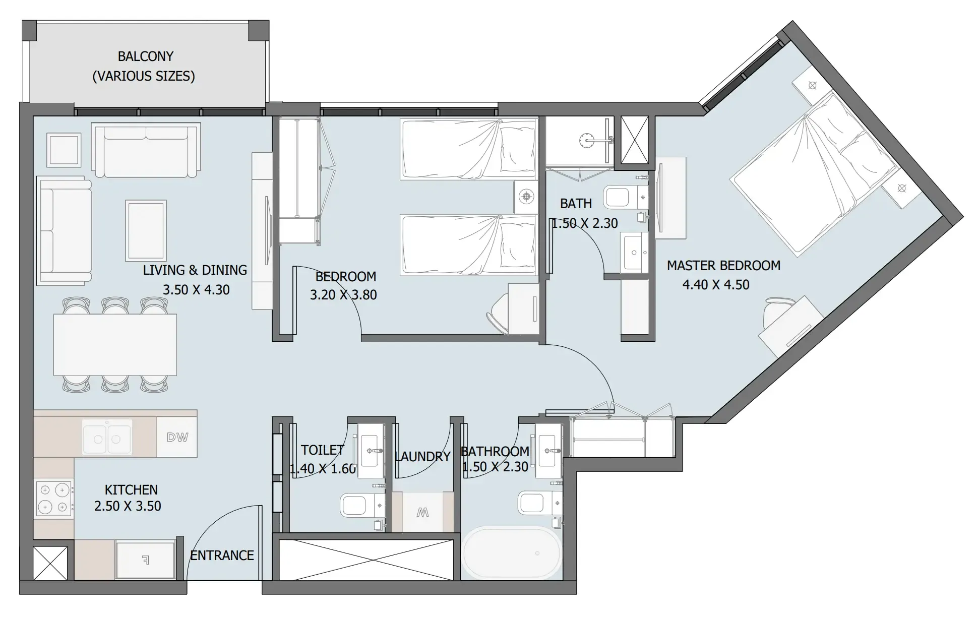 Verdana III 2 bed floor plan, 859 sqft