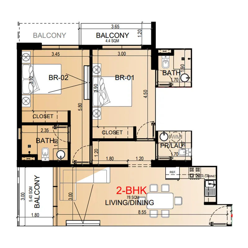 Miorah by Zoya 2 bed floor plan, 978 sqft