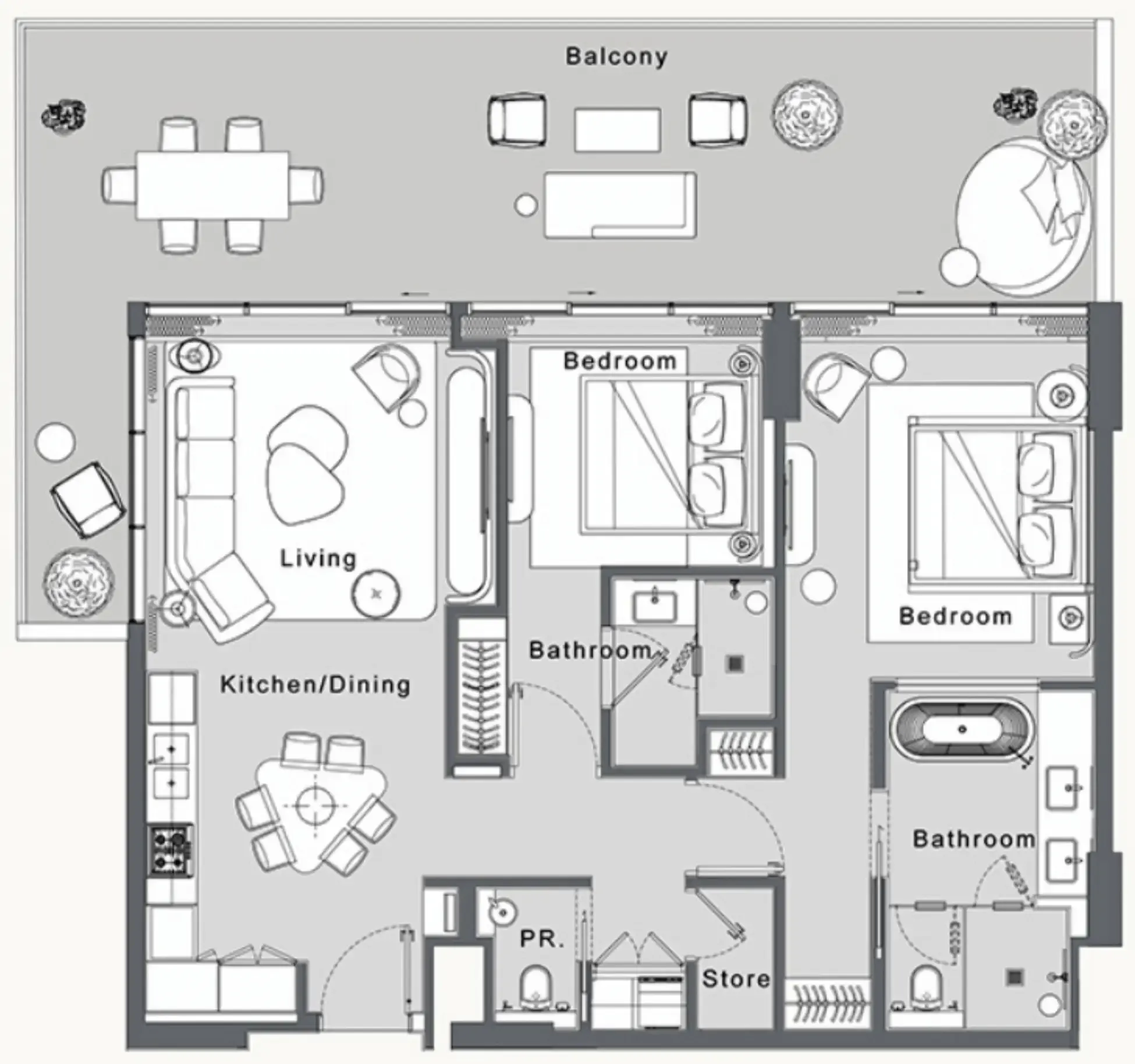 JW Marriott Residences and Resort 2 bed floor plan, 1,536 sqft