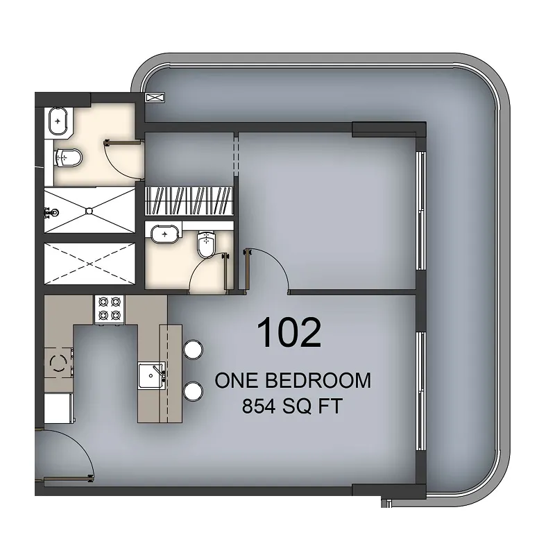 Aizel Tower 1 bed floor plan, 854 sqft