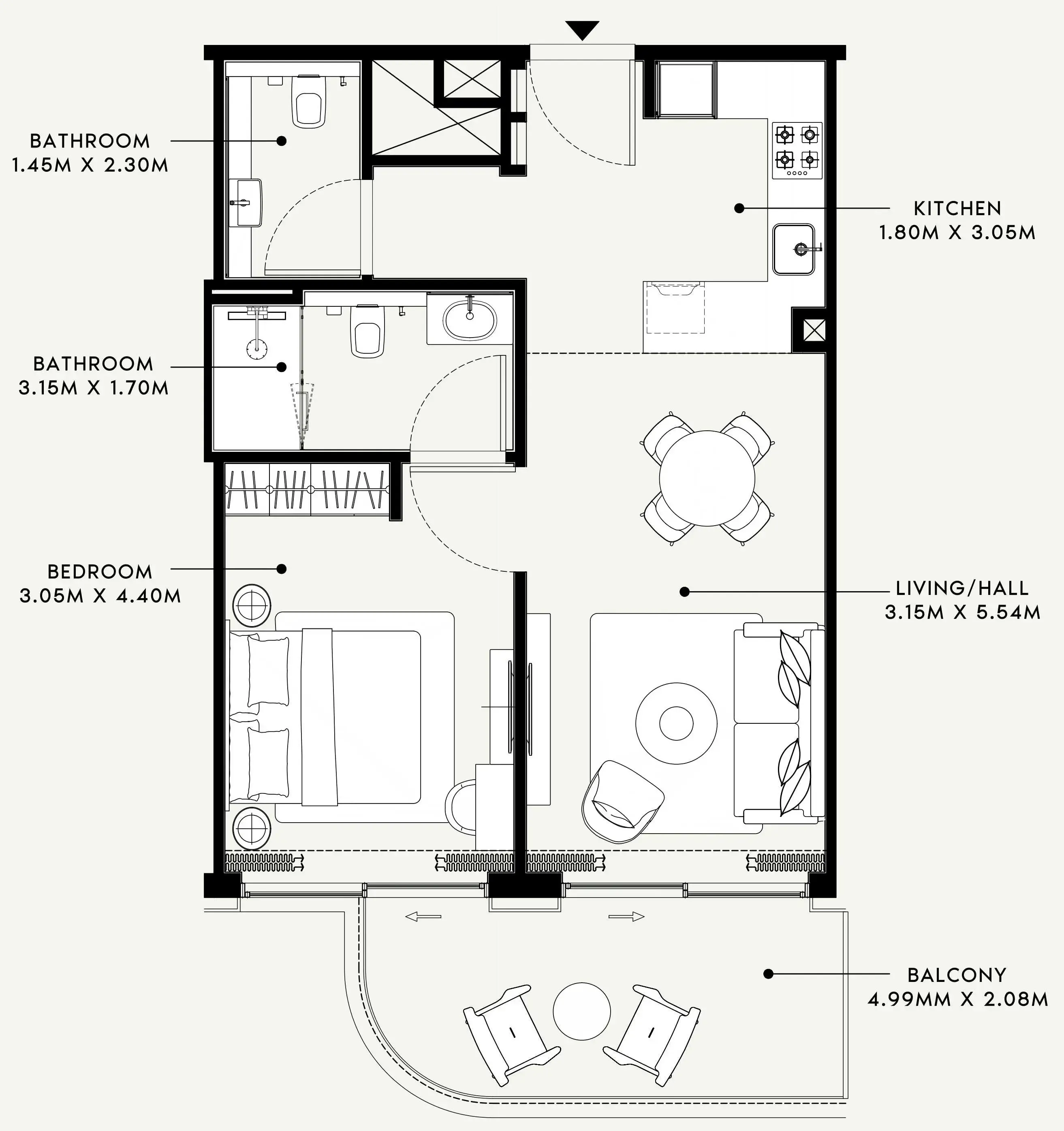 Azizi Venice 1 bed floor plan, 722 sqft