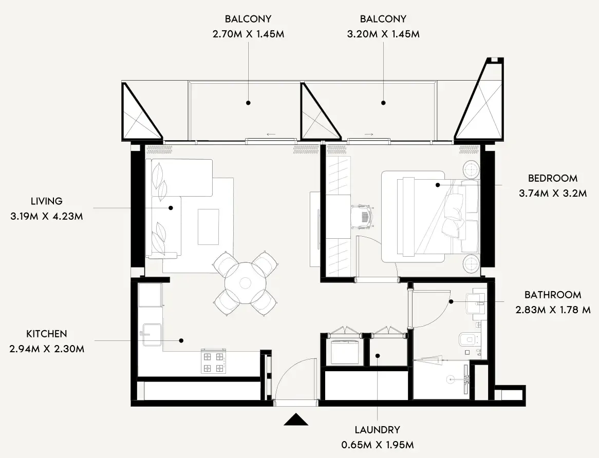 Azizi Wares 1 bed floor plan, 631 sqft