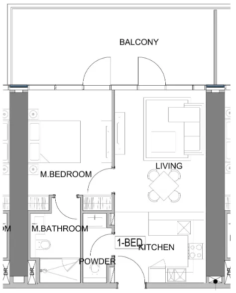Damac Safa Gate 1 bed floor plan, 842 – 856 sqft