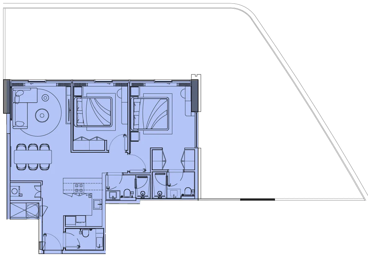 Le Blanc 2 bed floor plan, 2,372 sqft