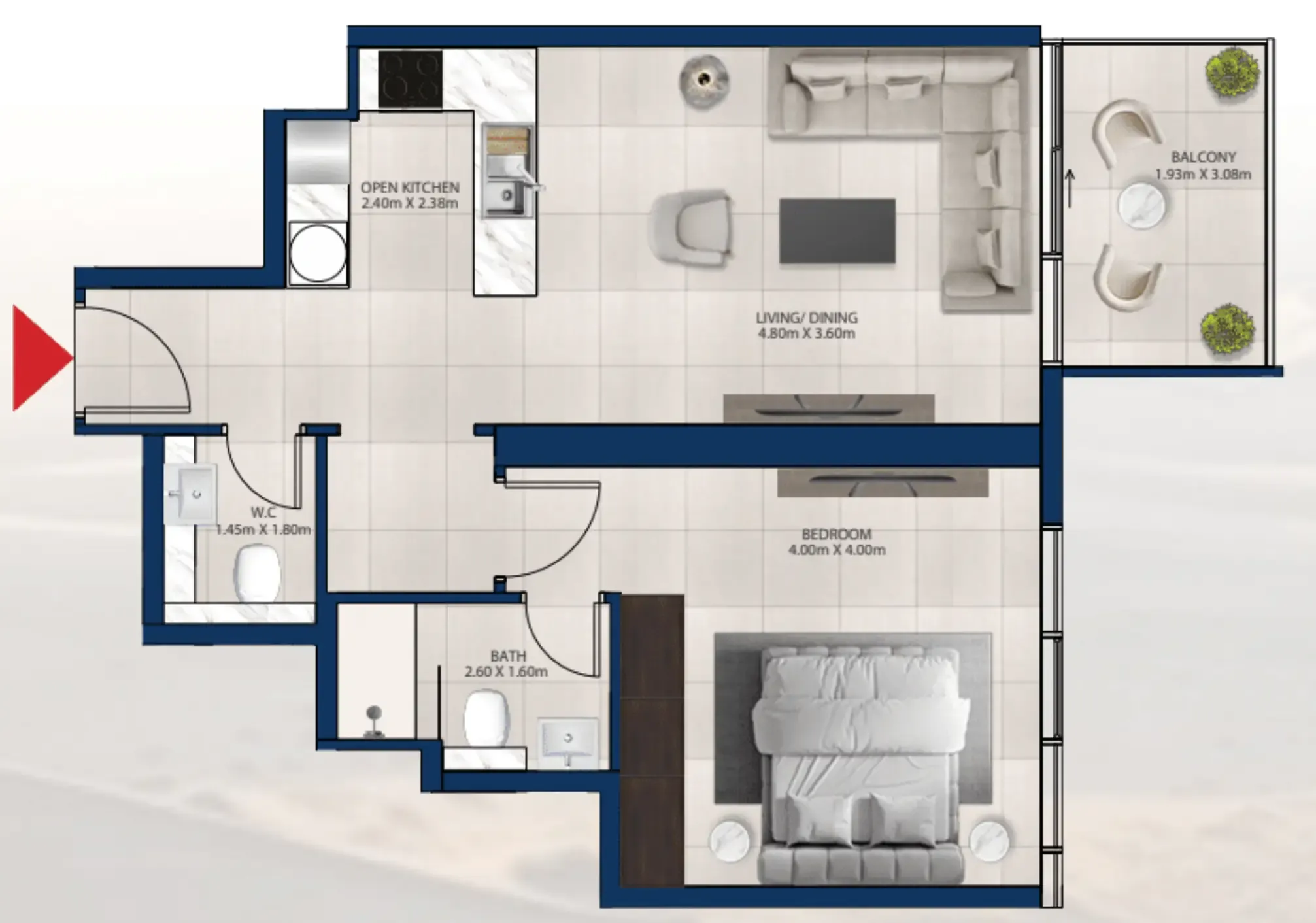 Al Vista 1 bed floor plan, 722 sqft