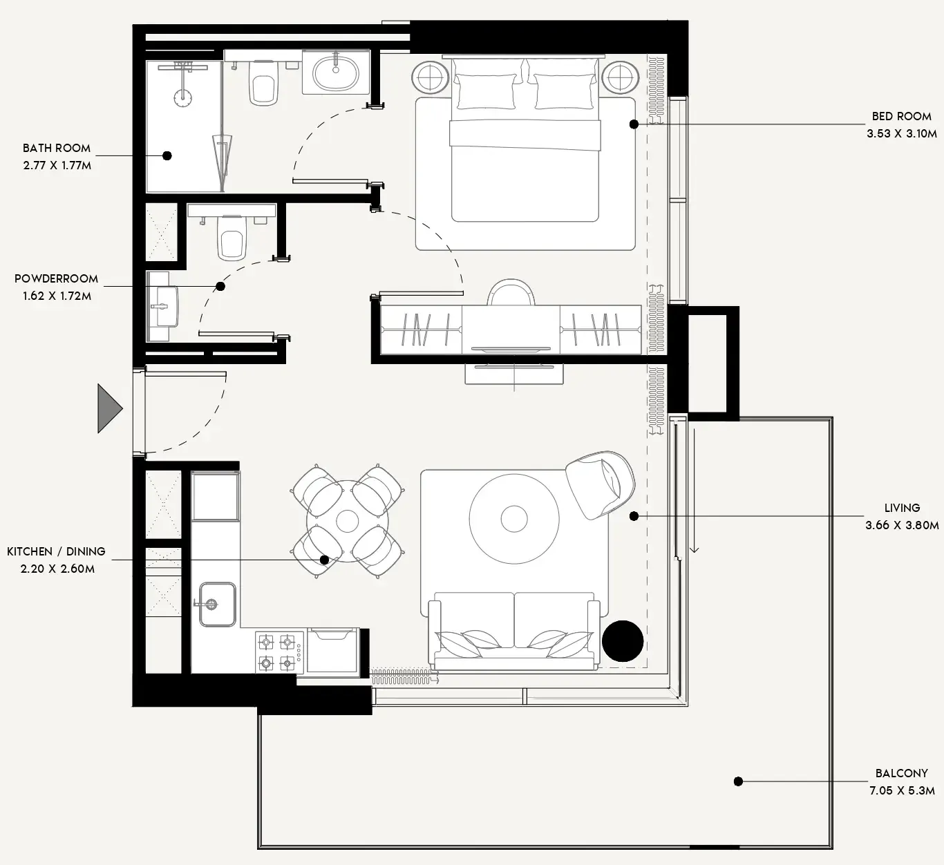 Azizi Venice 1 bed floor plan, 759 sqft
