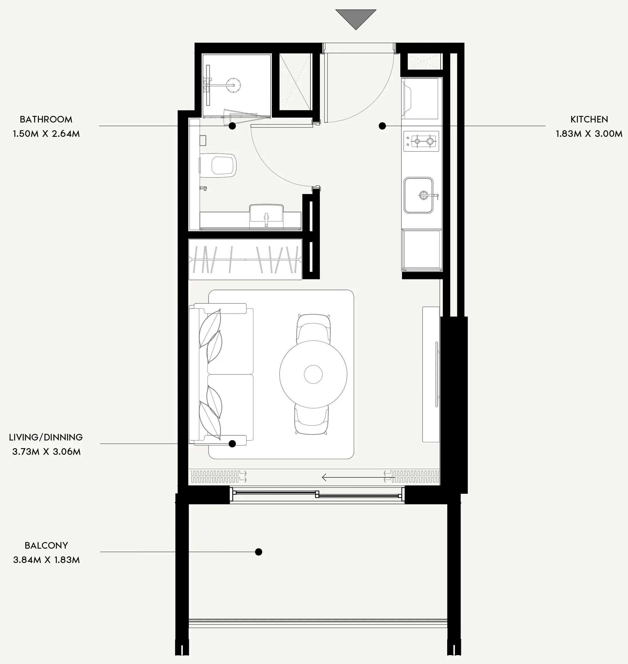 Azizi Venice Studio floor plan, 355 sqft