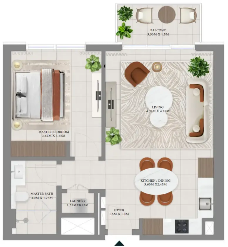 Vida Residences Hillside 1 bed floor plan, 735 sqft