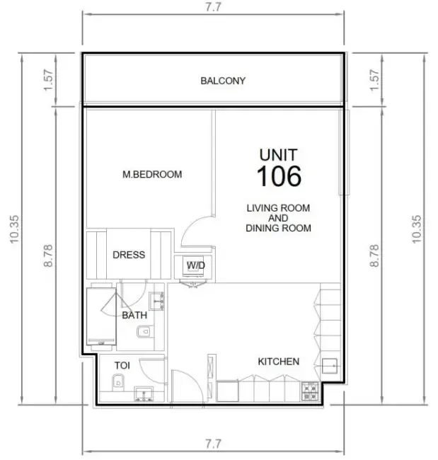 Wadi 645 1 bed floor plan, 847 sqft