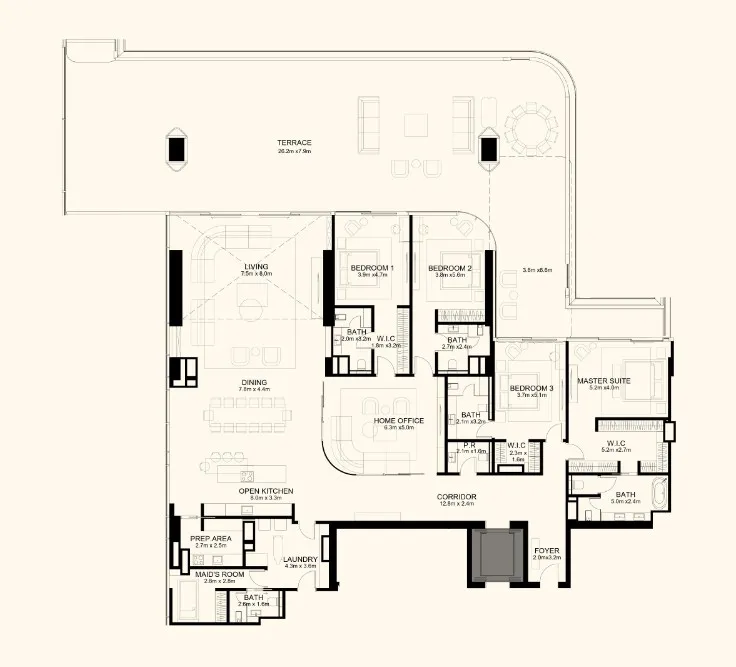 Orla Dorchester Collection 4 bed floor plan, 7,352 sqft