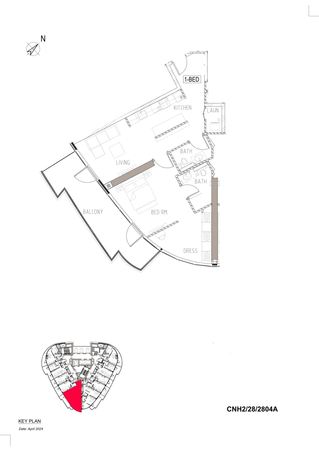 Canal Heights 1 bed floor plan, 1,070 sqft
